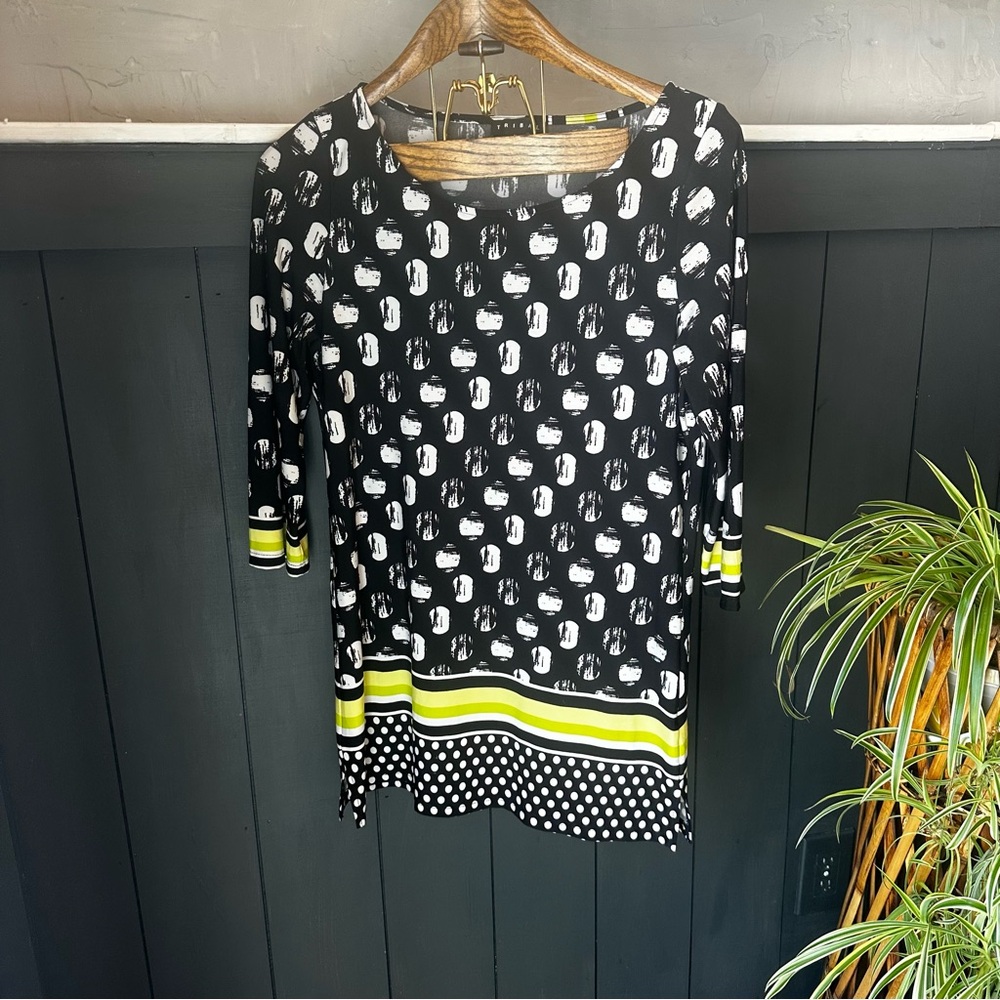 TRIBAL Tunic Top With Circles Stripes Polka Dots, size M